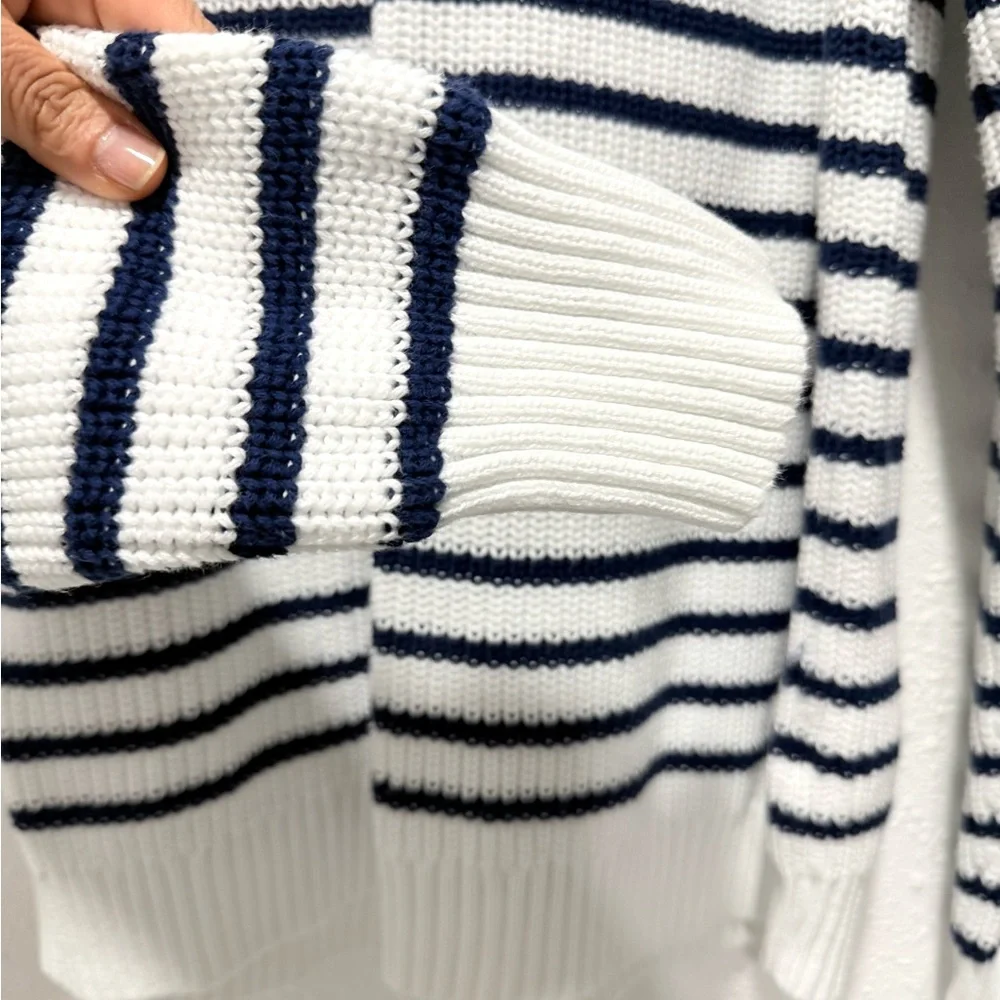 J.‎ Crew Factory cotton button mock neck Striped Sweater L